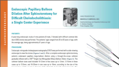 Endoscopic Papillary Balloon Dilation after Sphincterotomy for Difficult Choledocholithiasis: A Single Center Experience, presented by Marcello Campaioli, MD. 