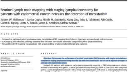 Sentinel lymph node mapping with staging lymphadenectomy for patients with endometrial cancer increases the detection of metastasis