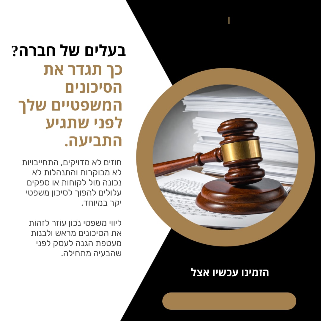 בעלים של חברה? כך תגדר את הסיכונים המשפטיים שלך לפני שתגיע התביעה. 