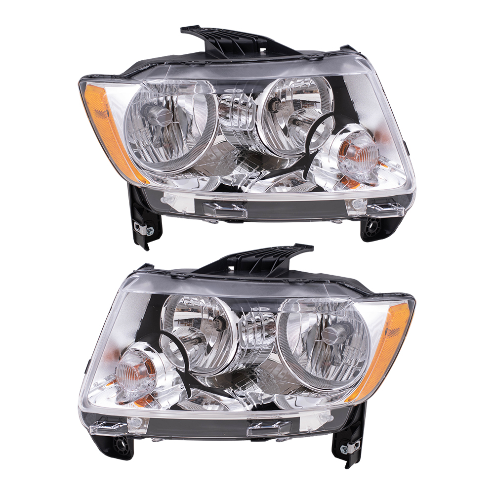 1115 Jeep Compass Set of Halogen Headlights with Chrome Bezels