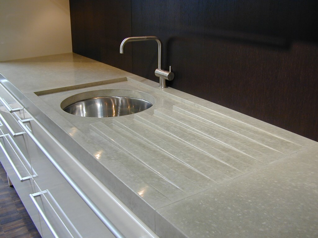 Custom Concrete Countertop With Integral Drain Grooves