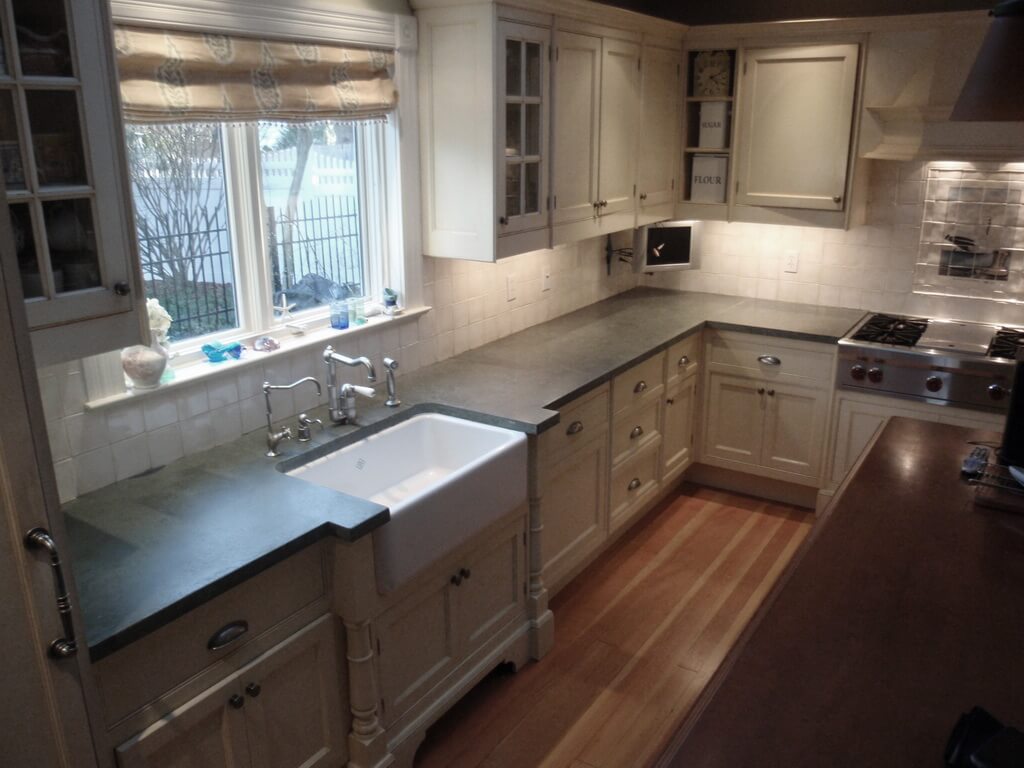 Dark Concrete Countertop In White Kitchen Brooks Custom