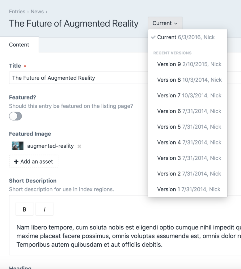 Craft CMS Page Drafts And Versioning