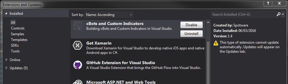 cTrader Extension for Visual Studio
