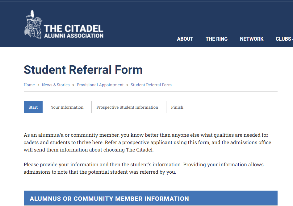 Refer a Prospectvie Cadet The Citadel Parent and Family Portal