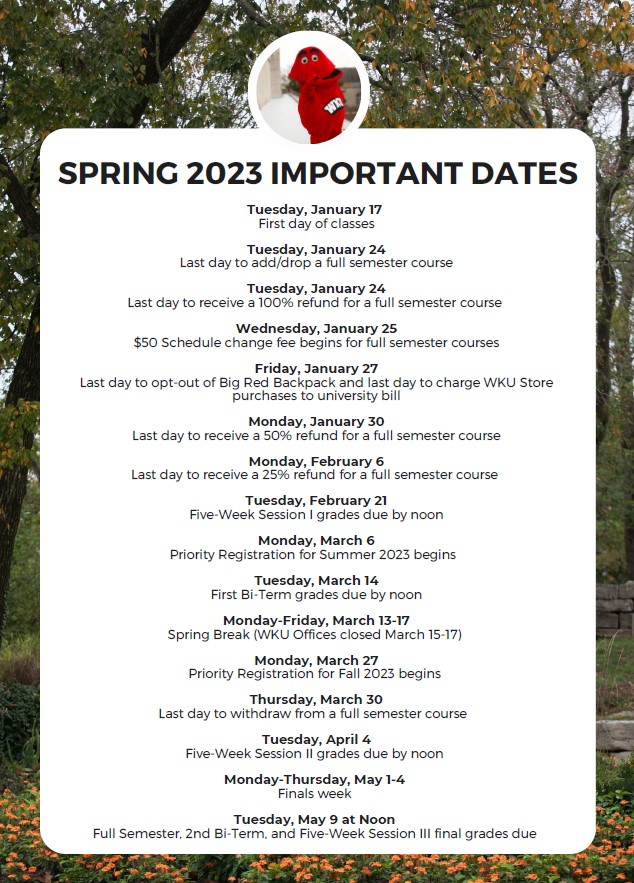 WKU Registrar Spring 2023 Dates to The WKU Parent & Family Portal