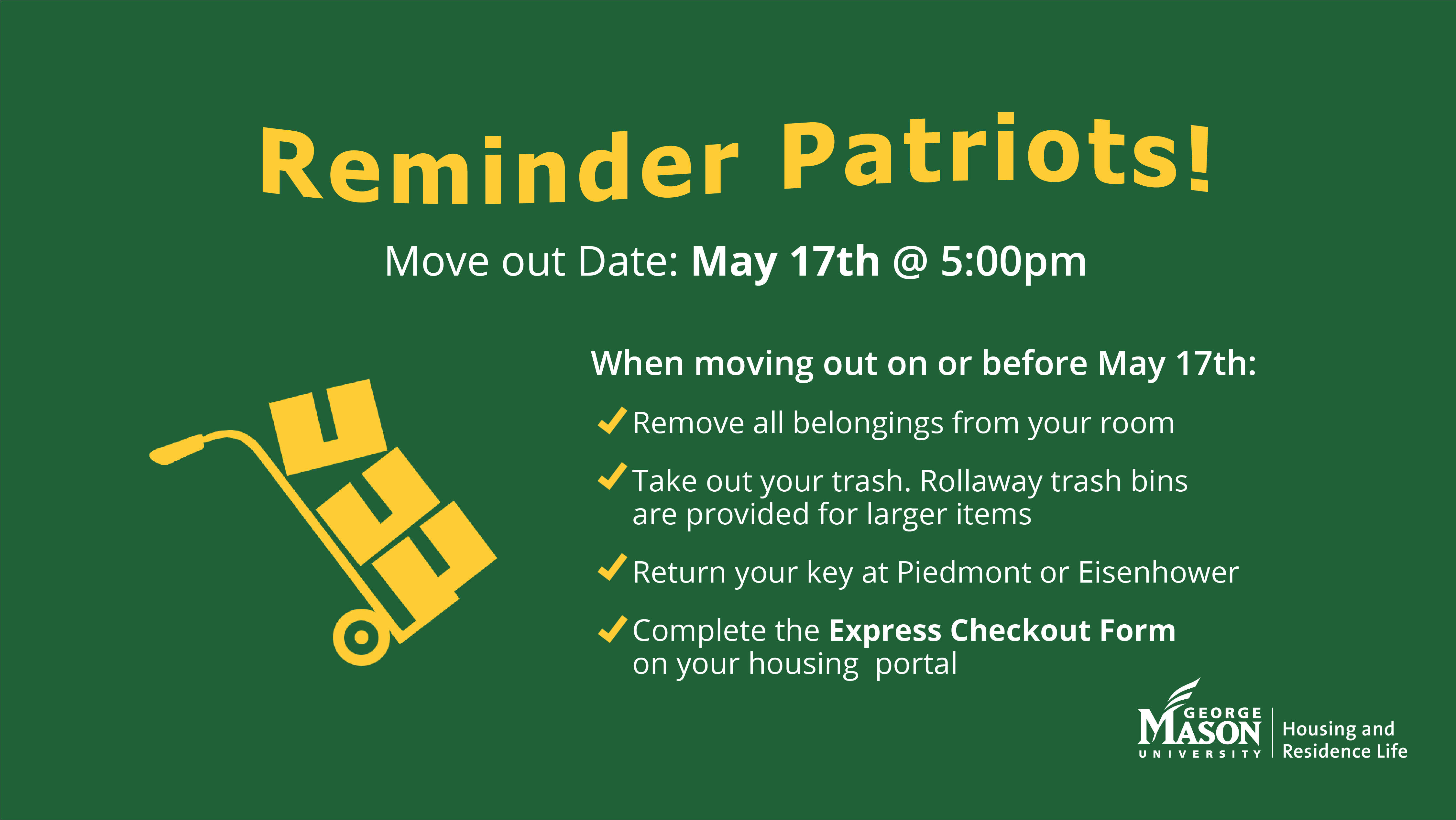 Moveout Tips for Residential Students, Mason Family Connection