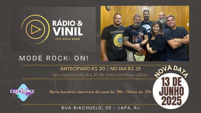 Rádio e Vinil - Nova Data 13 De Junho @ Rio De Janeiro - RJ