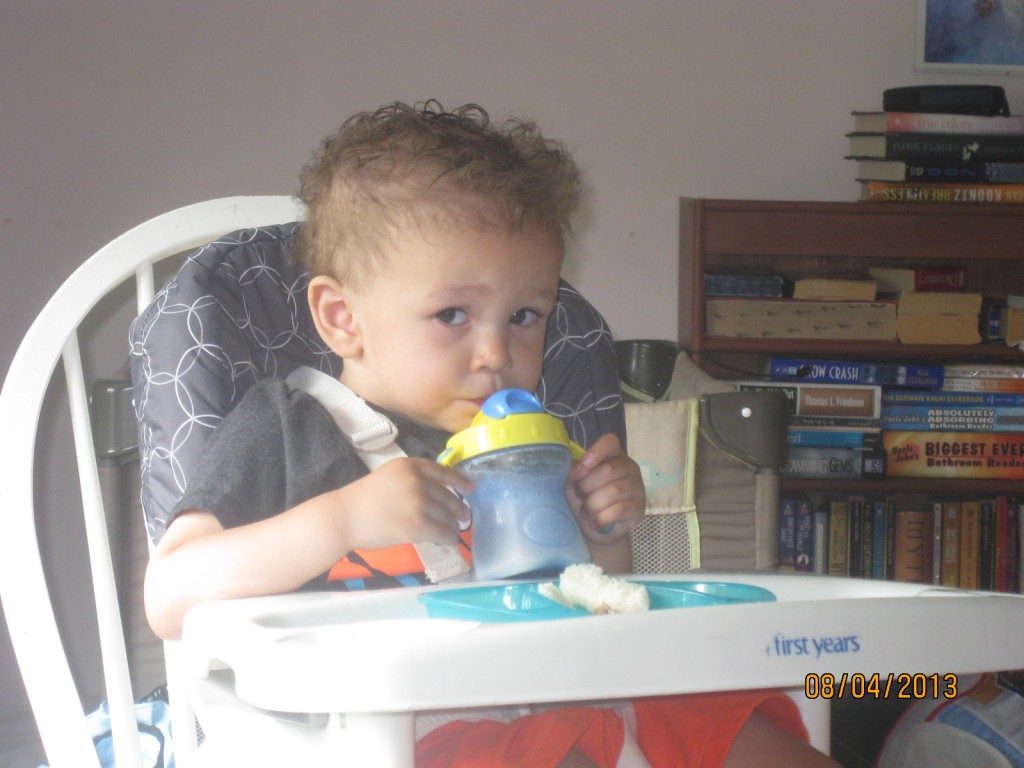Debut of his first haircut.