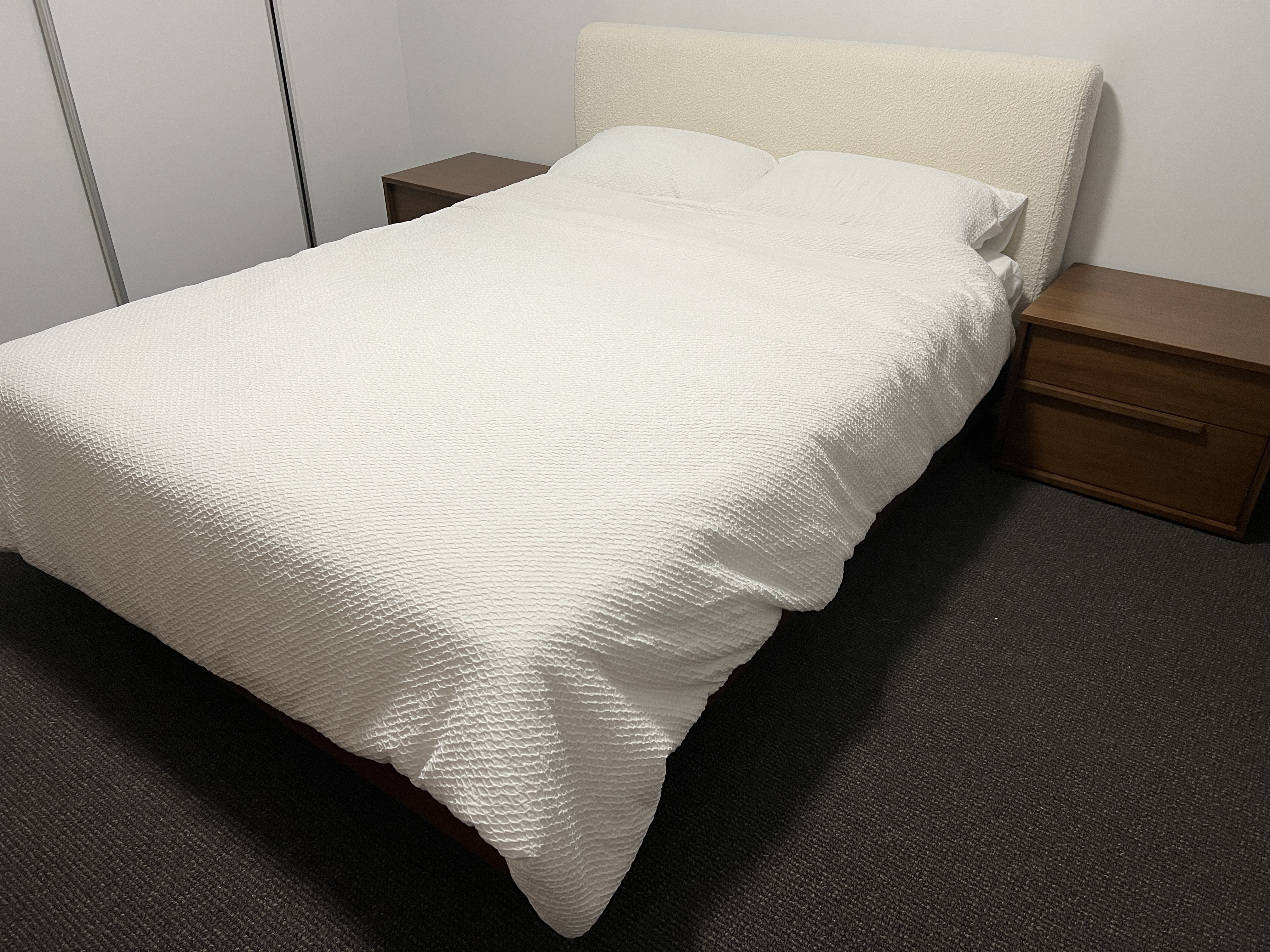 Joseph Bed Boucle with 2 Bedside Tables