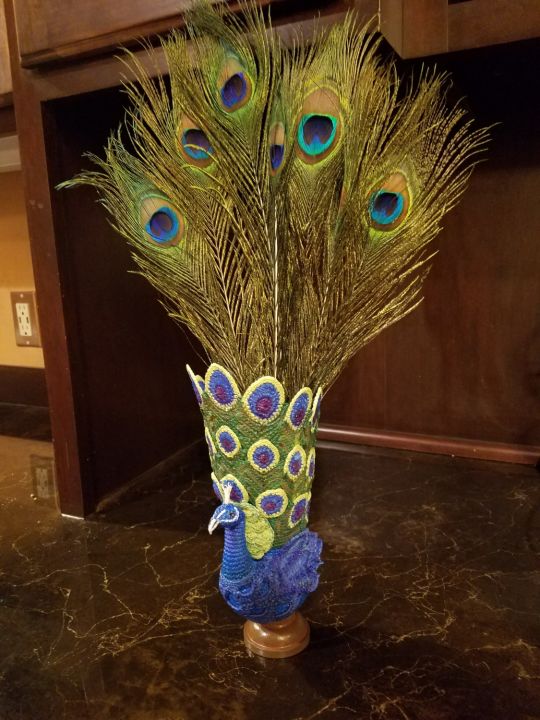 Crochet Peacock Vase