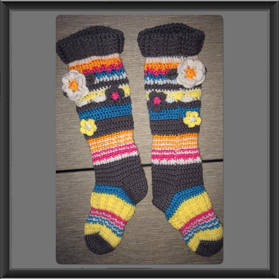 Funky Flower Knee High Socks - Crochet creation by Alana ...