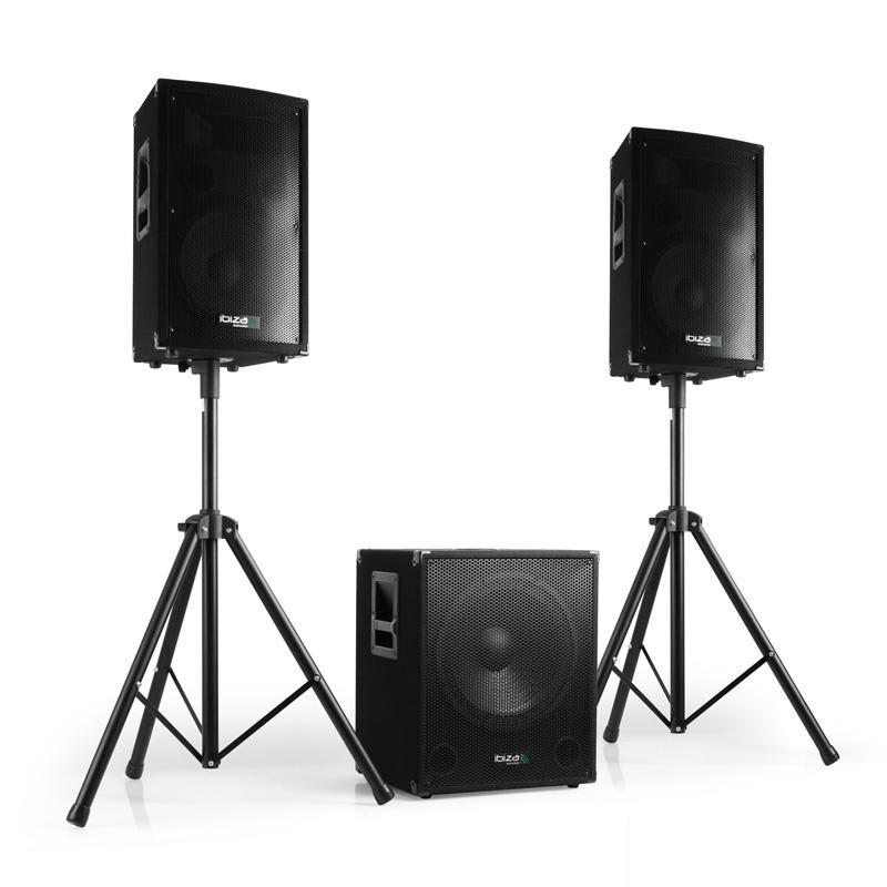 Ibiza 2.1 aktívna PA súprava, 1 × subwoofer, 2 × satelit, 2 × statív, 800 W