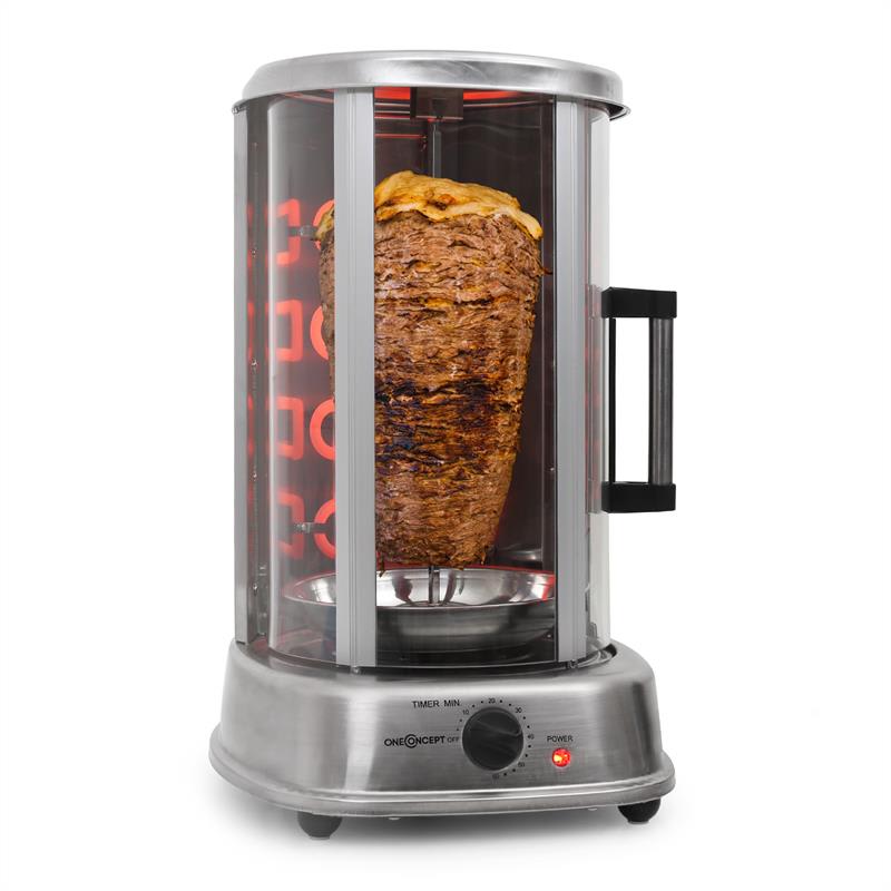 OneConcept Kebap Master Pro, vertikální gril, 1500 W, stříbrný