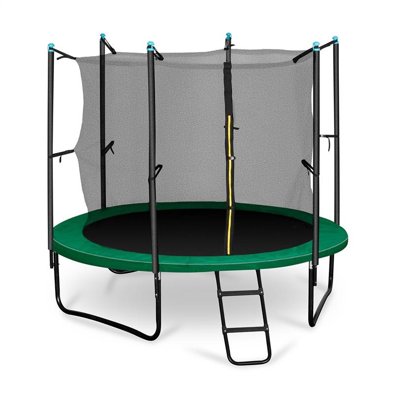 KLARFIT Rocketstart 250, 250cm trampolína, vnitřní bezpečnostní síť, široký žebřík, zelená