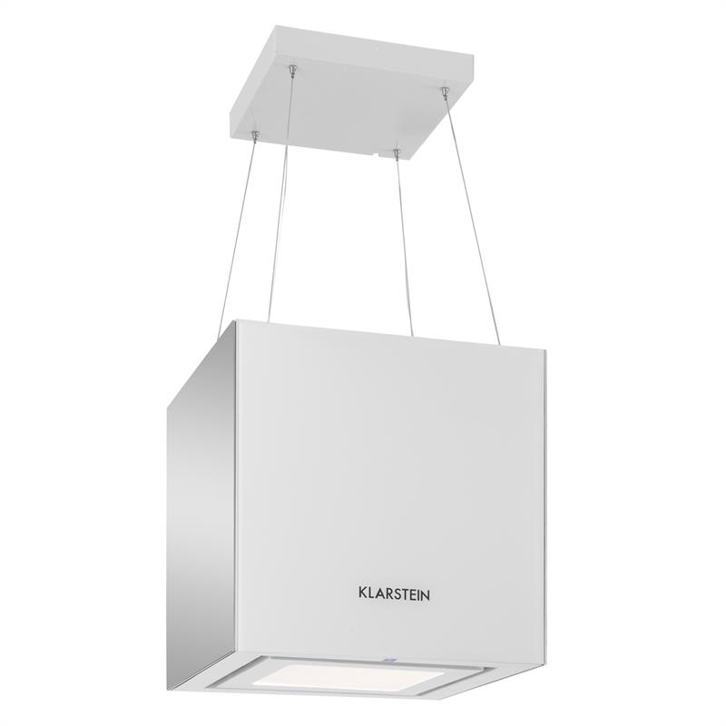 Klarstein Kronleuchter, digestor, 45 cm, ostrovčekový, 600 m³/h, LED, sklo, zrkadlové strany, biely