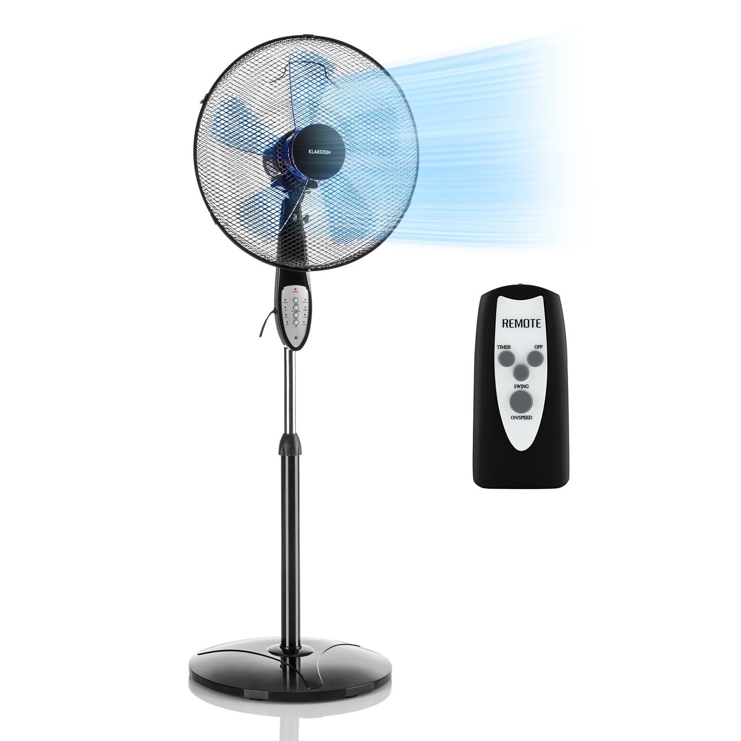 Klarstein Summerjam, stojanový ventilátor, 41 cm, 50 w, 3 stupně rychlosti, průtok vzduchu 69,18 m³/min., včetně dálkového ovladače, černý