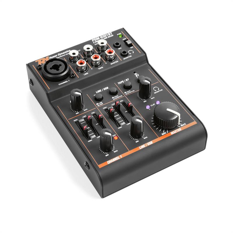 Power Dynamics PDM-D301BT, 3KANÁLOVÝ MIXÁŽNÍ PULT, USB MIXÁŽNÍ PULT, BLUETOOTH, FANTOMOVÉ NAPÁJENÍ