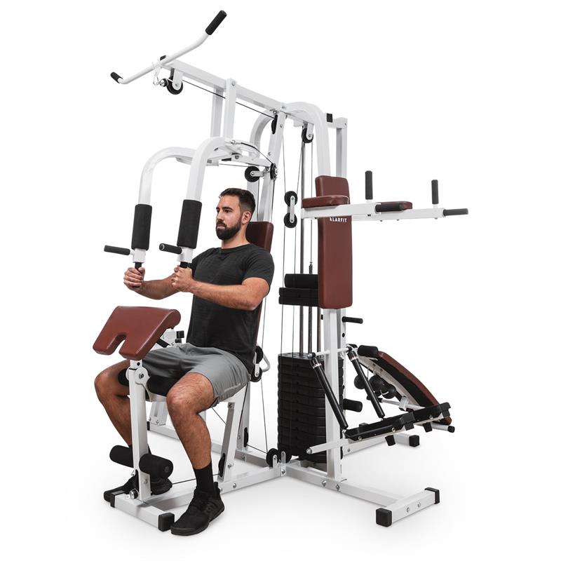 KLARFIT Ultimate Gym 9000, multifunkční posilovací stanice, 7 stanovišť, do 120 kg, QR ocel, bílá