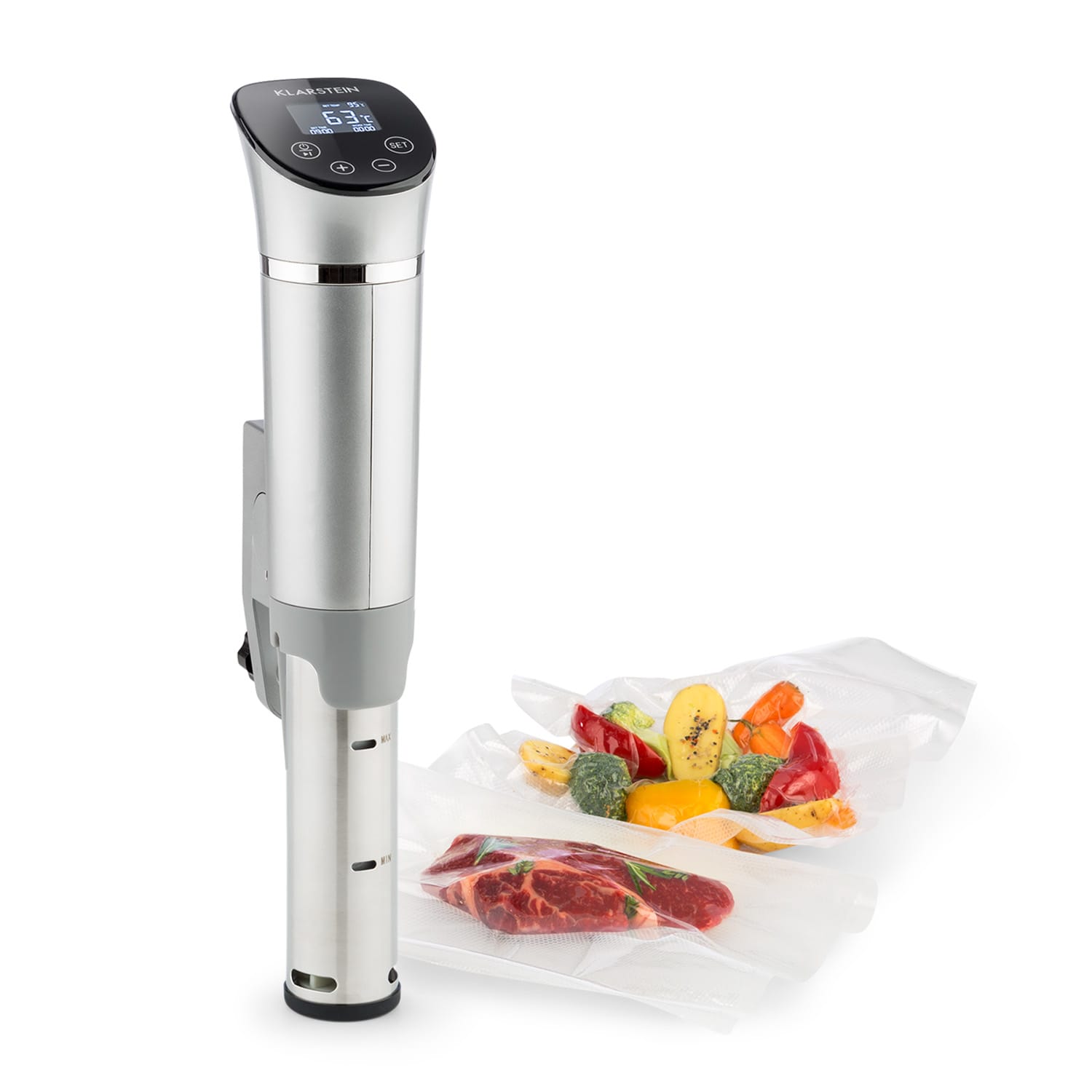 Klarstein Quickstick Flex, sous vide vařič, 1300 W, 0-95 °C, 3D cirkulace, IPX7, časovač, stříbrný