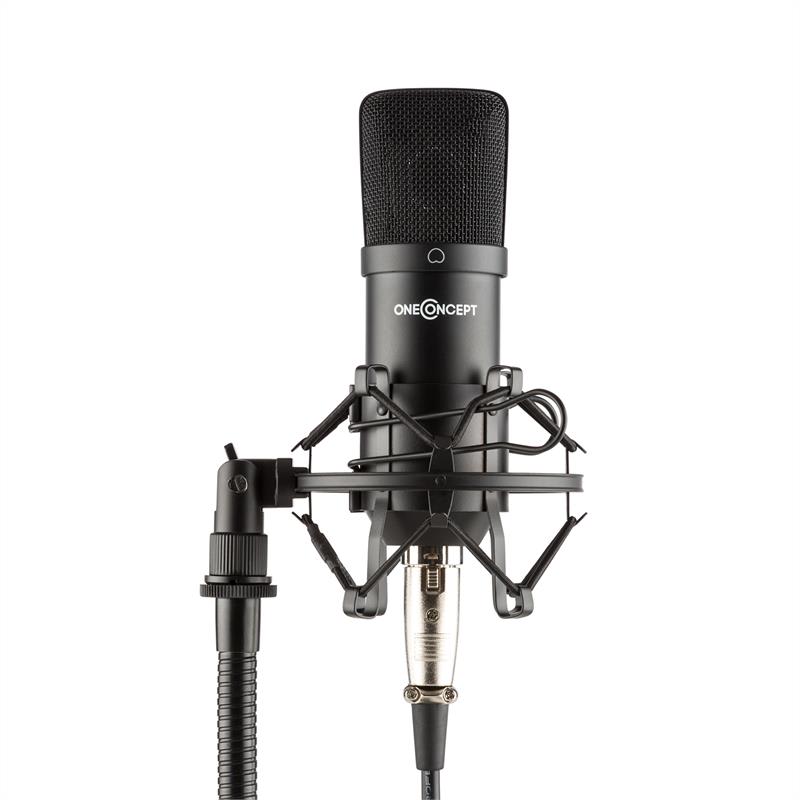 OneConcept MIC-700, studiový mikrofon, ø 34 mm, kardioidní, pavouk, ochrana proti větru, XLR, černý