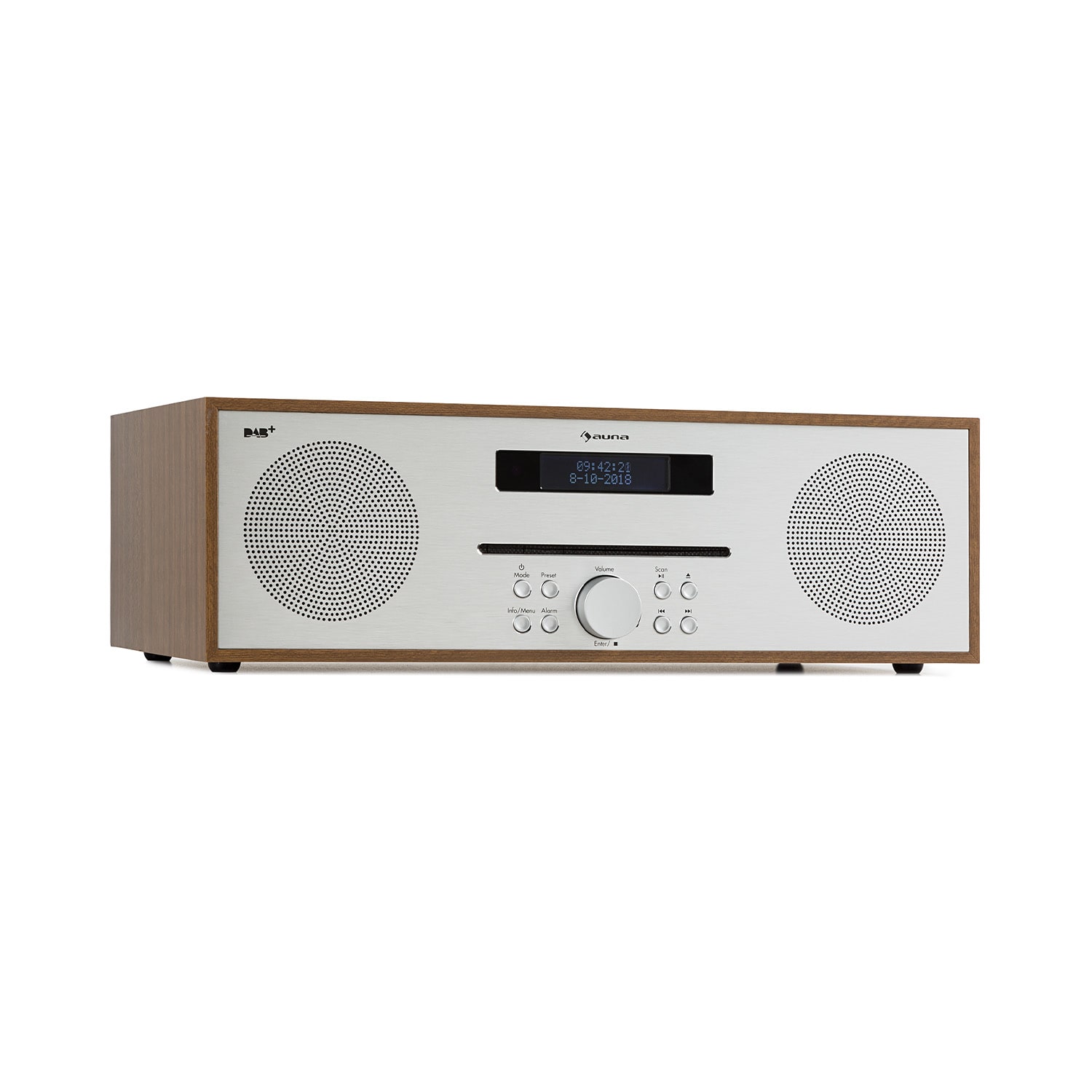 Auna Silver Star CD-DAB, rádio s CD, 2 x 20 W max., štěrbinový CD přehrávač, DAB+, BT, ALU, hnědý