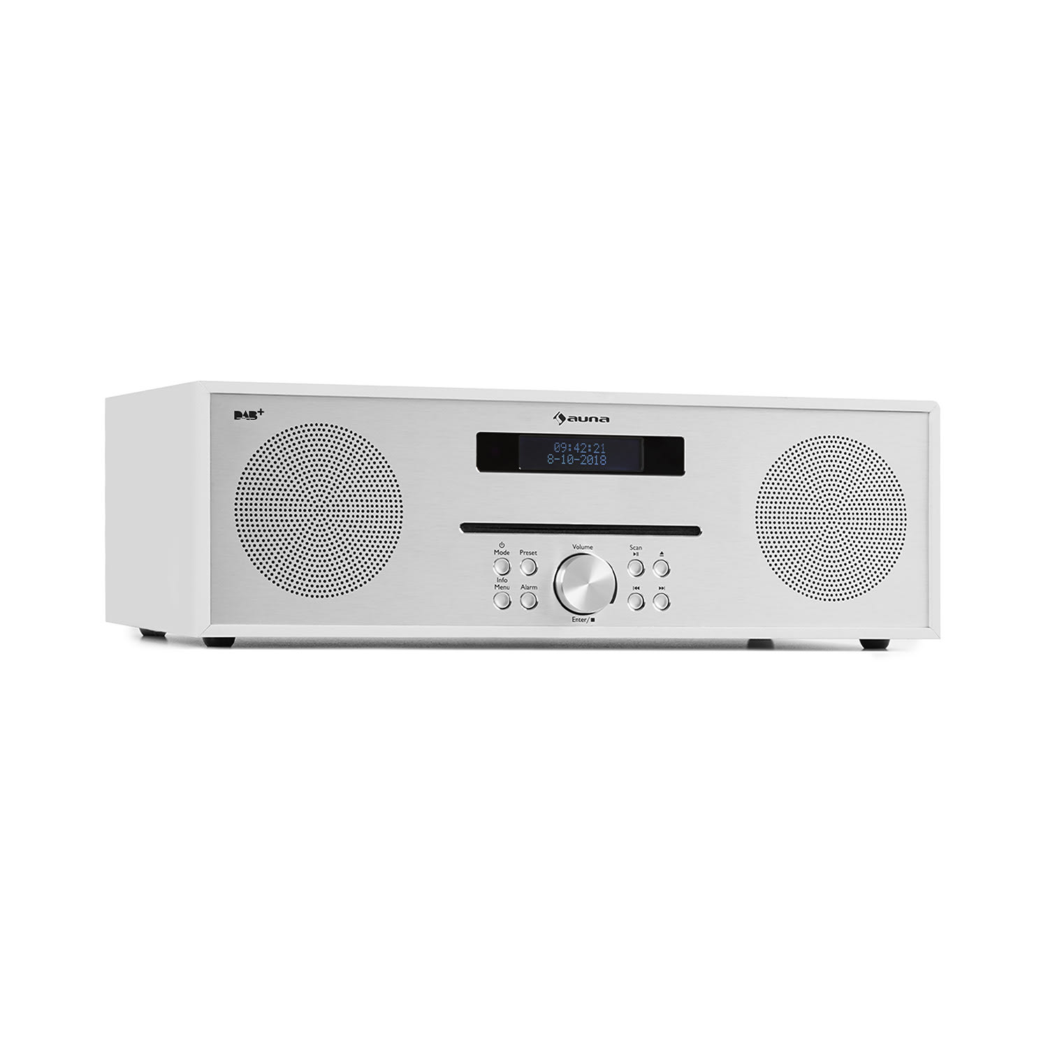 Auna Silver Star CD-DAB, rádio s CD, 2 x 20 W max., štěrbinový CD přehrávač, DAB+, BT, ALU, bílý