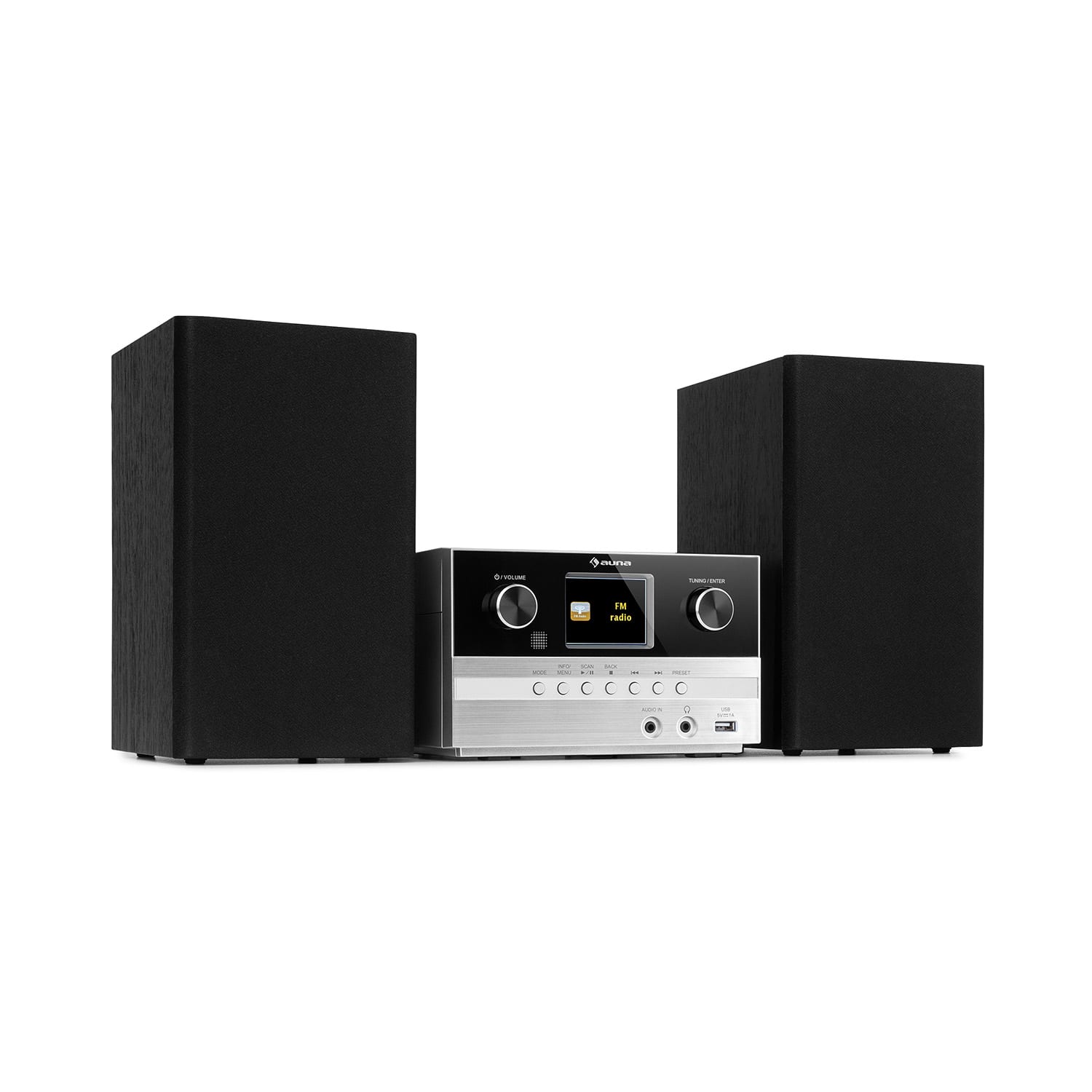 Auna Connect System, stereo systém + reproduktor, 20 W max., internet / DAB +, stříbrný