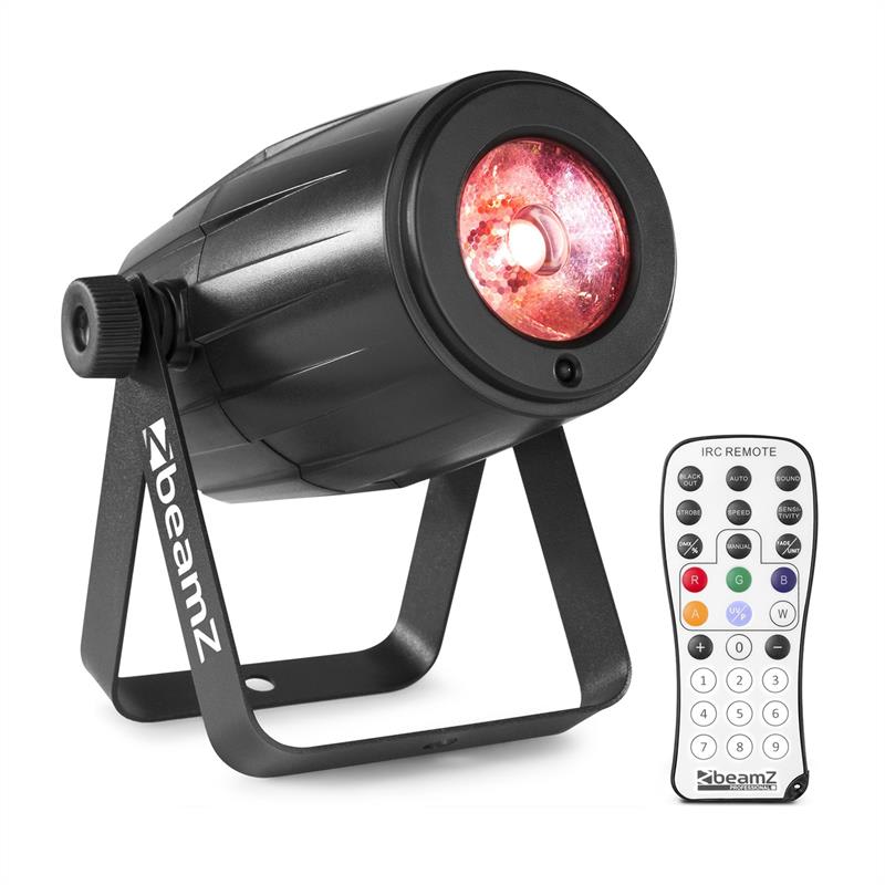 Beamz PS21W, LED pin-spot, reflektor, 12 W, 4 v 1 LED RGBW, IR dálkový ovladač, černý