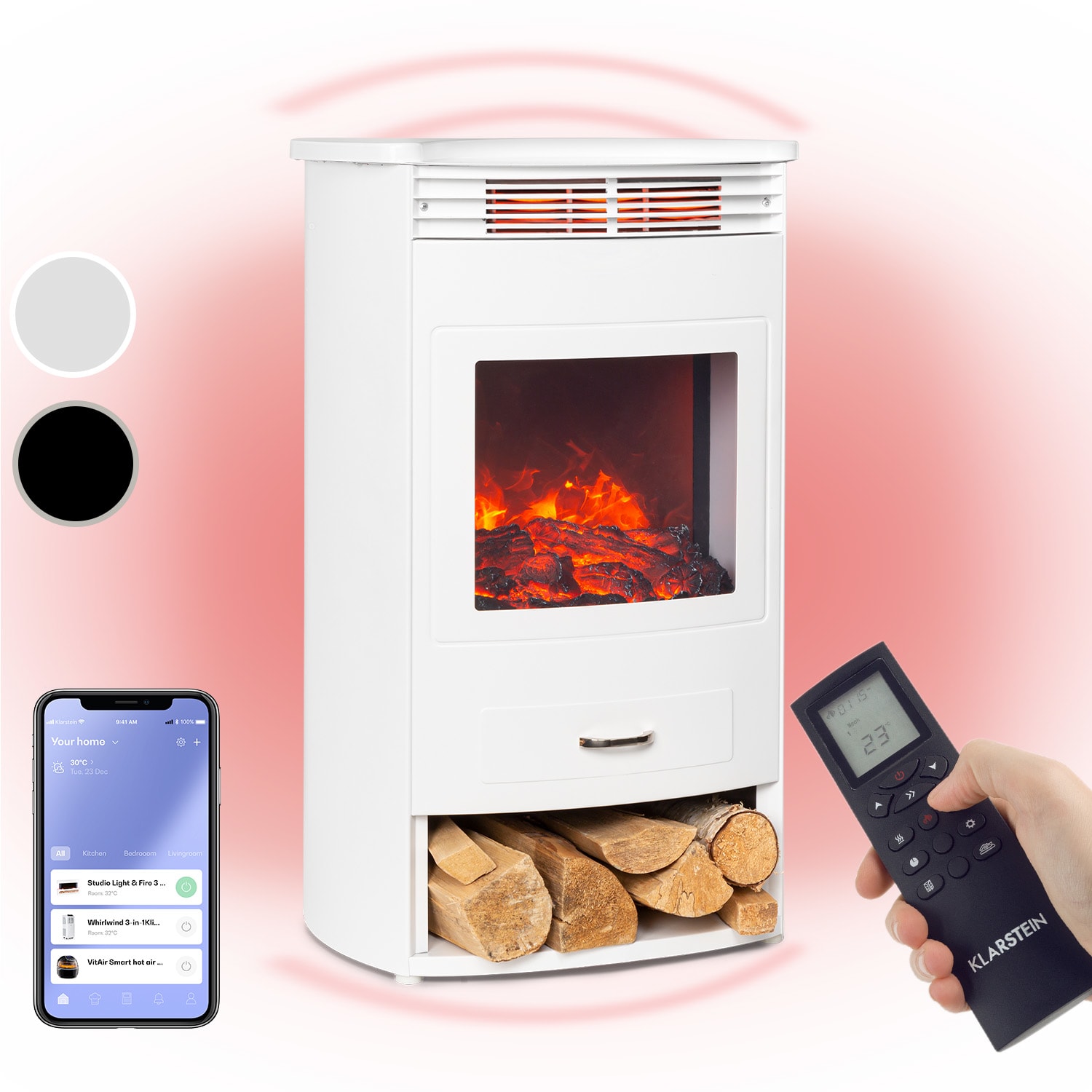 Klarstein Bormio Smart, elektrický krb, 950/1900W, teploměr, týdenní časovač, bílý