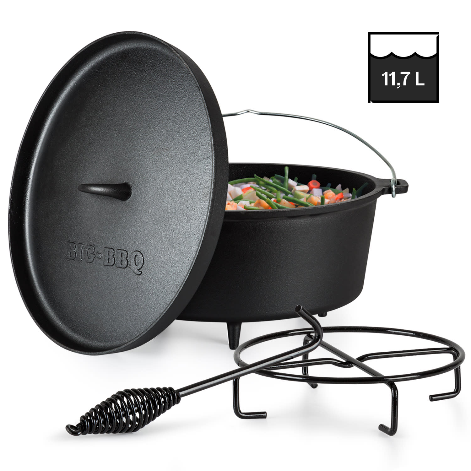 Klarstein Galloway, litinový hrnec, 12.0 barbecue hrnec, litina, nožičky, velikost XL/10,7 l