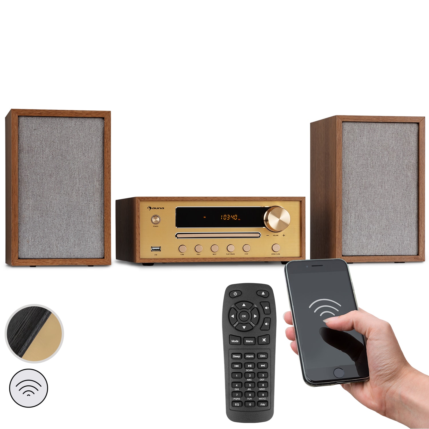 Auna Berklee, HiFi stereo systém, Bluetooth, stereo reproduktory, UWK, MP3, USB, Line-In