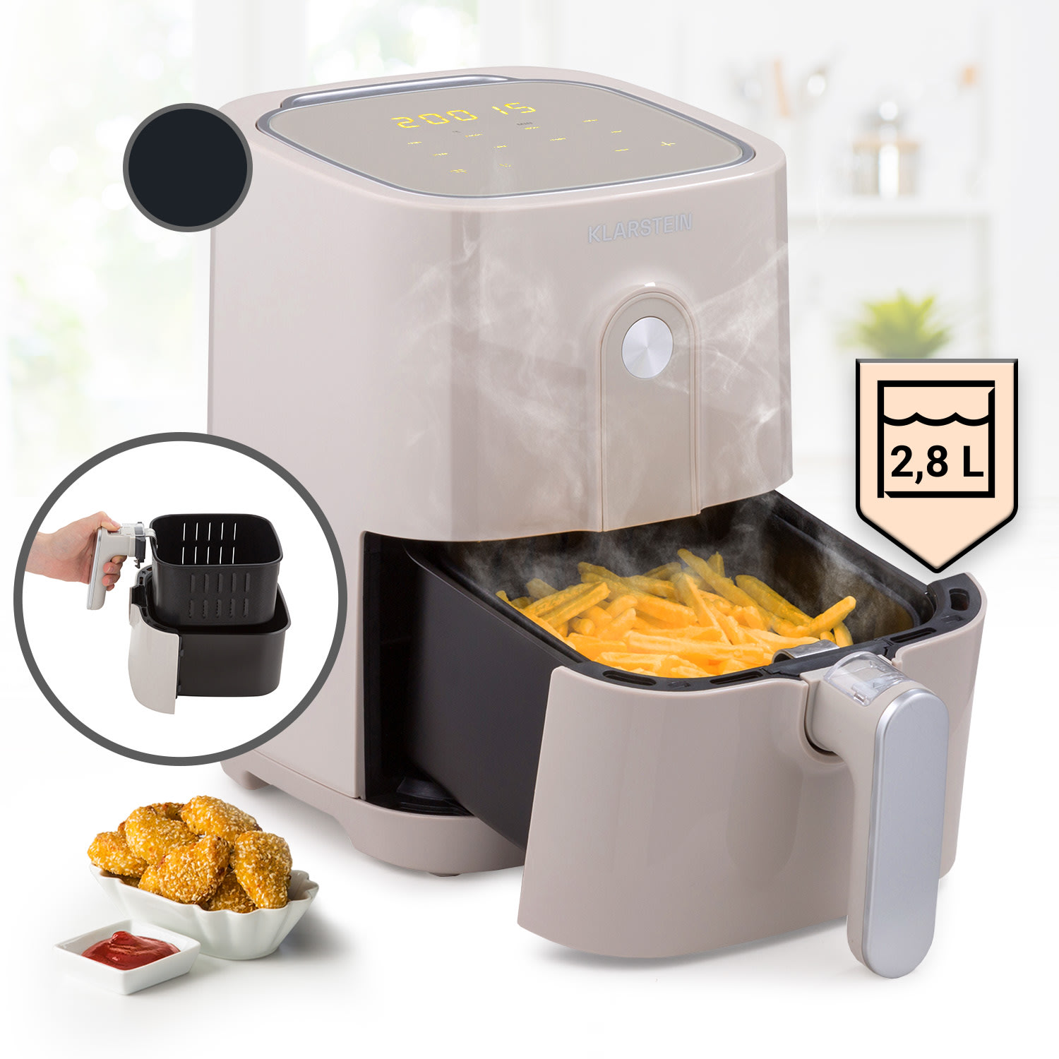 Klarstein Crisp-Pro, horkovzdušná fritéza, 1400 W, 2,8 l, 8 programů, časovač, nerezová ocel