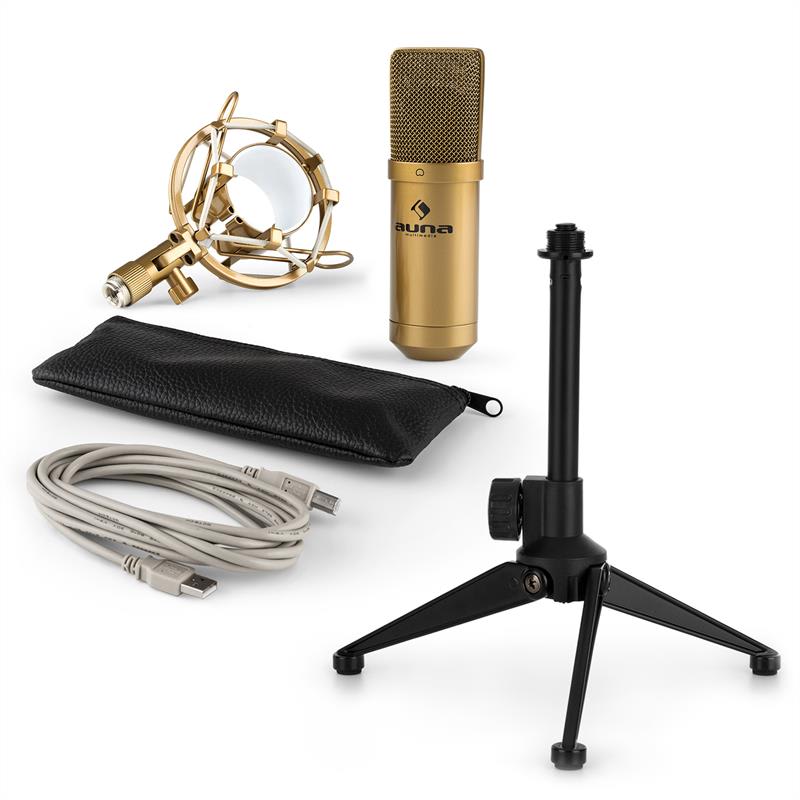 Auna MIC-900G V1, USB mikrofónová sada, zlatý kondenzátorový mikrofón + stolný statív