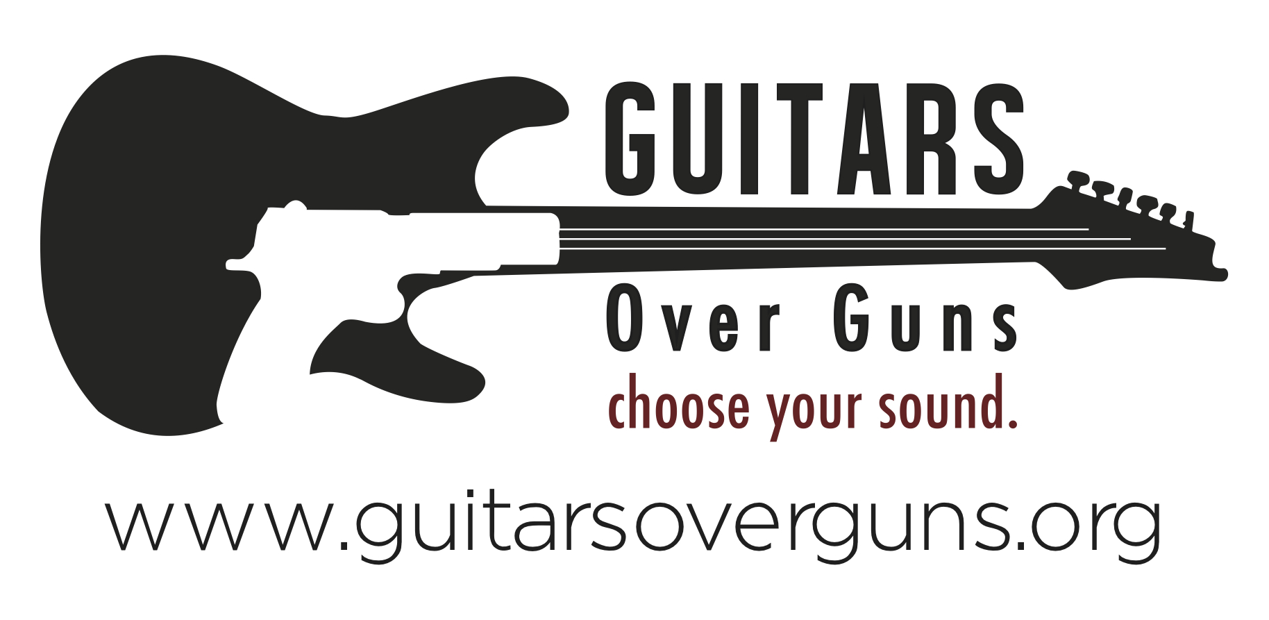 Logo for "GUITARS OVER GUNS ORGANIZATION INC"