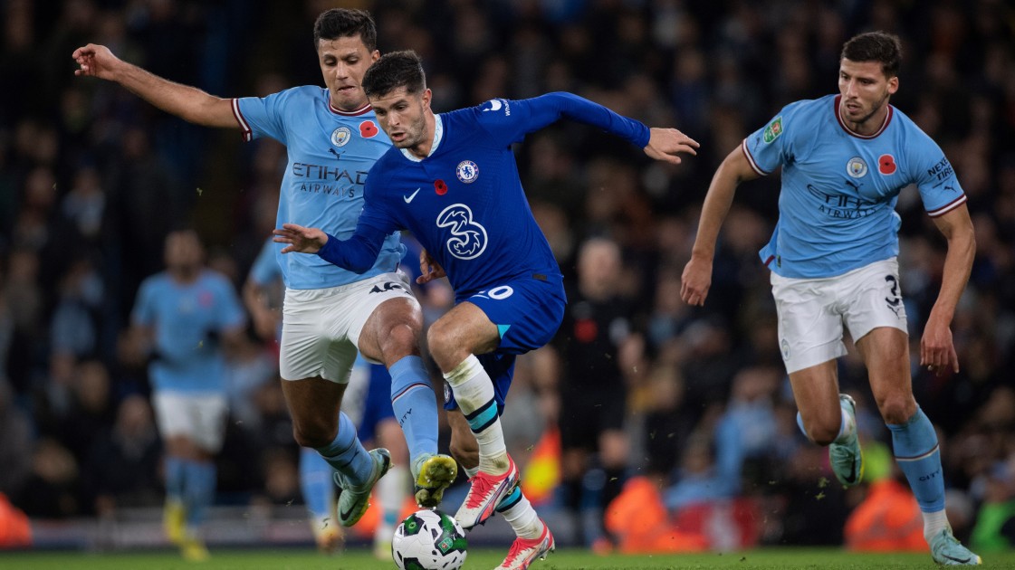 Manchester City FC, English football club, blue stone background