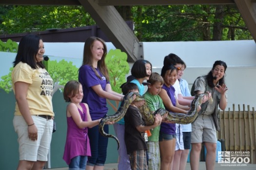 Adriana, Katie and Visitors with a Snake
