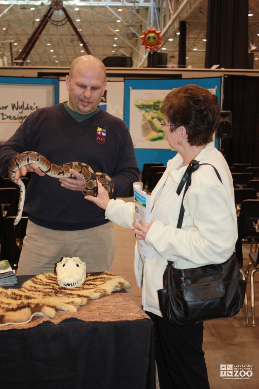 Woman touching Boa-2014 RV Show