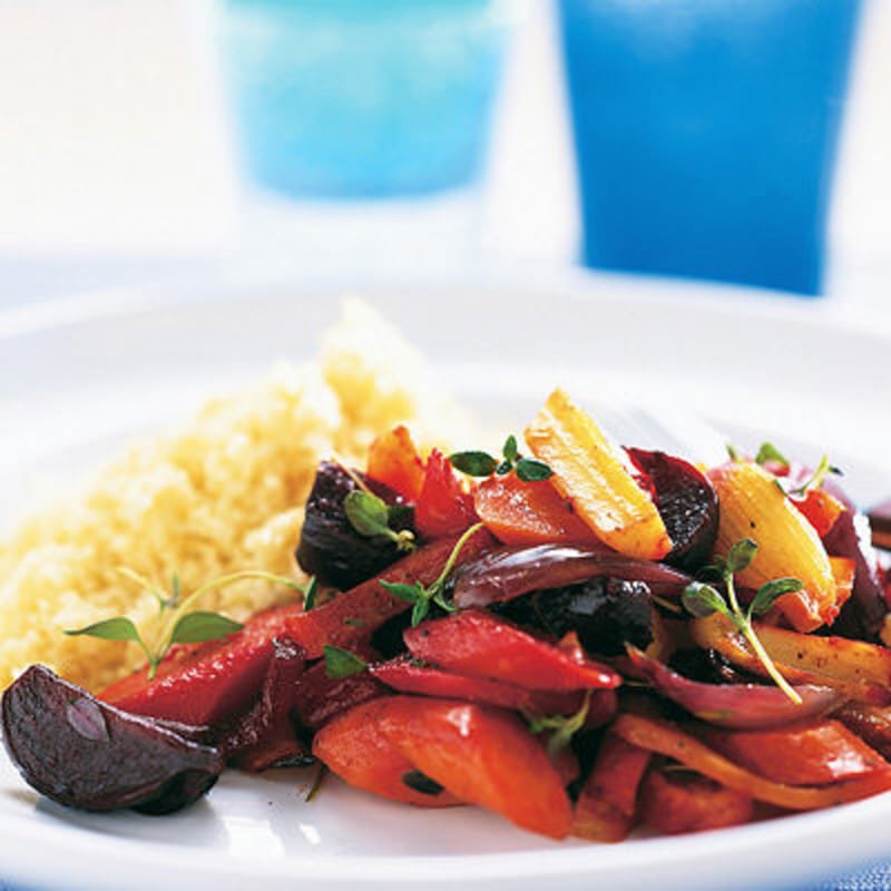 Ugnsrostade rotfrukter med couscous