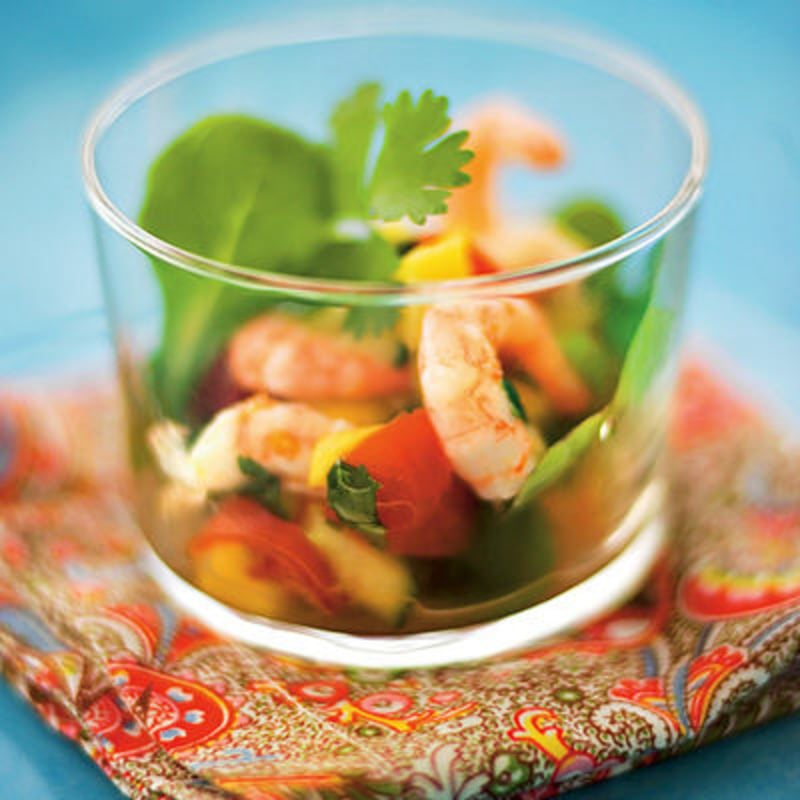 Räkor med mango, chili och koriander