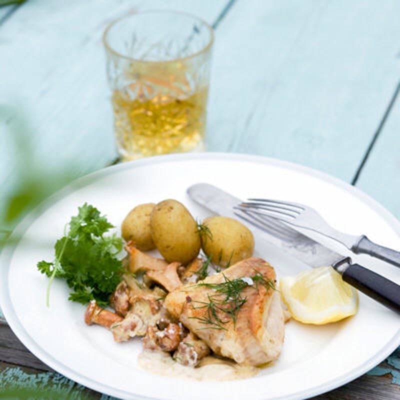 Smörstekt abborre med kantarellsås