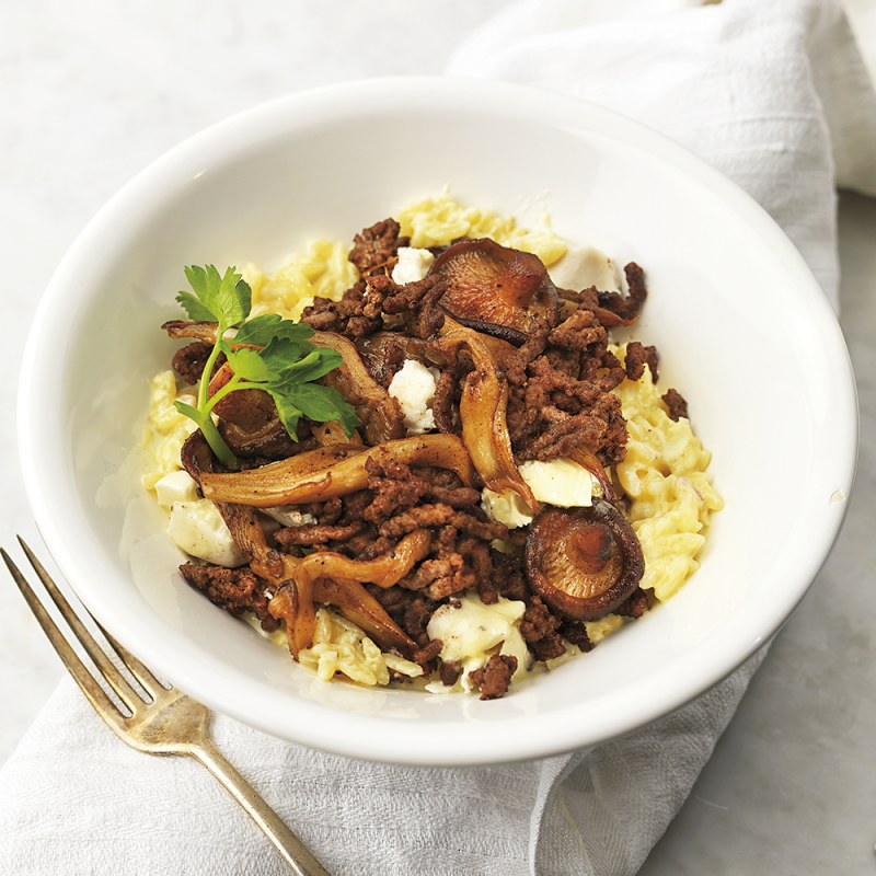 Krämig lammfärsrisoni med svamp och chèvre