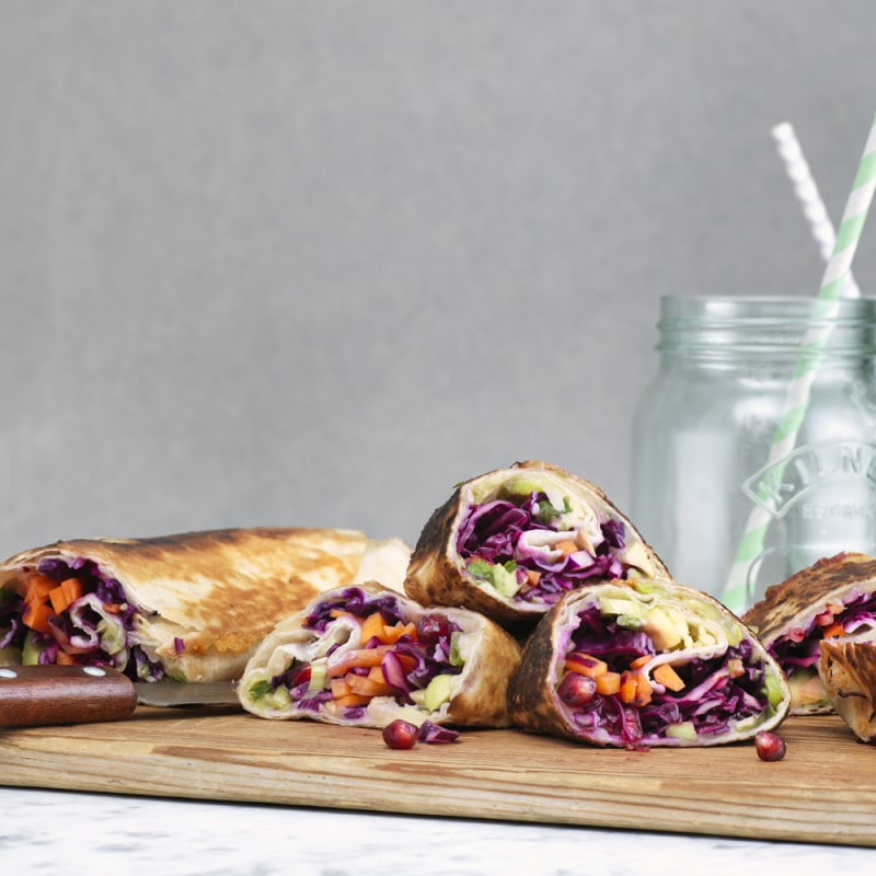 Tacorulle med granatäpple och rödkål