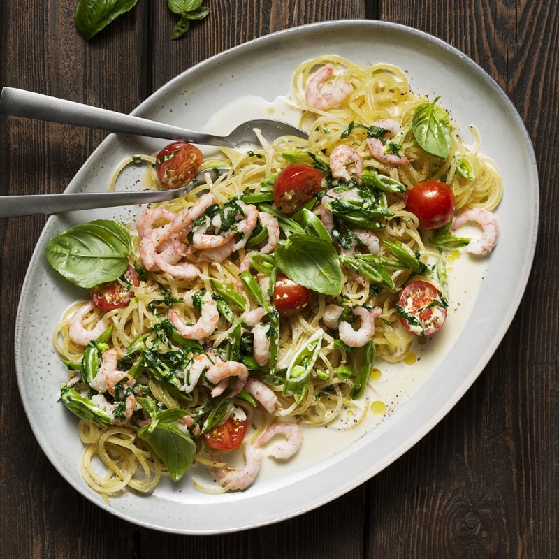 Krämig räkpasta med kålrotsspaghetti