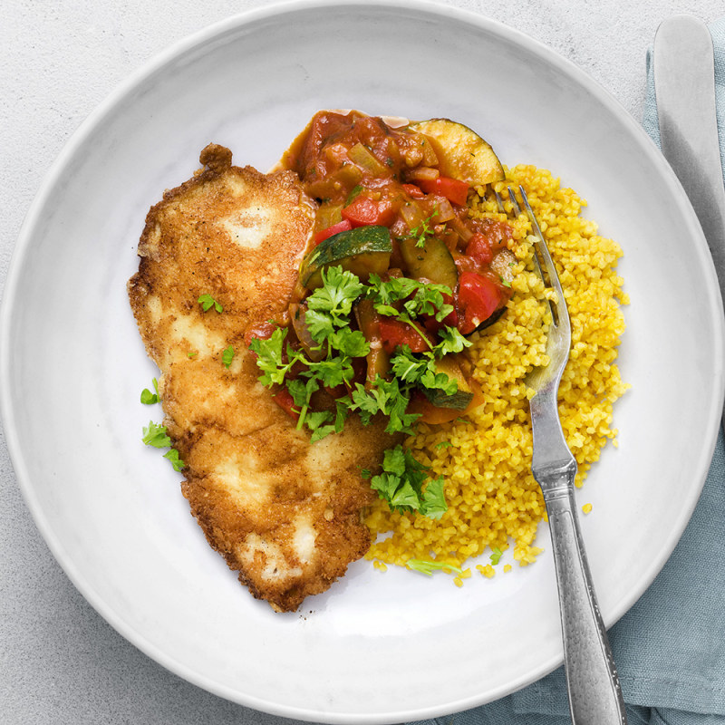 Kycklingpiccata med ratatouille och bulgur