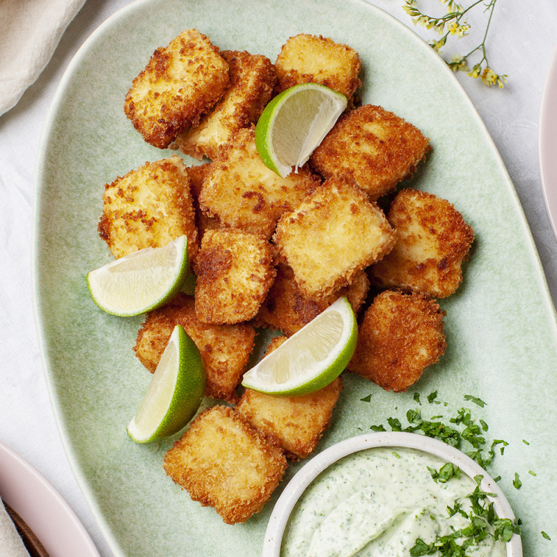 Pankofriterad tofu med koriandermajonnäs