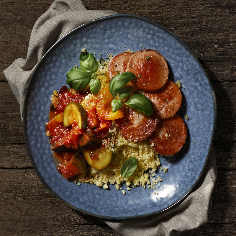 Stekt falukorv med ratatouille
