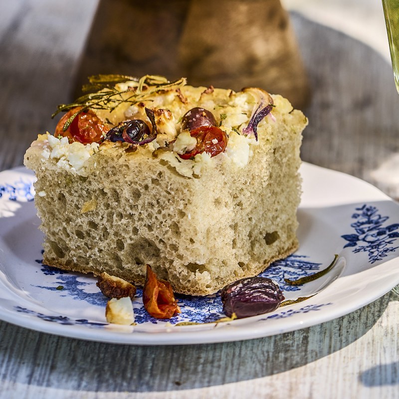 Focaccia med oliver och fetaost