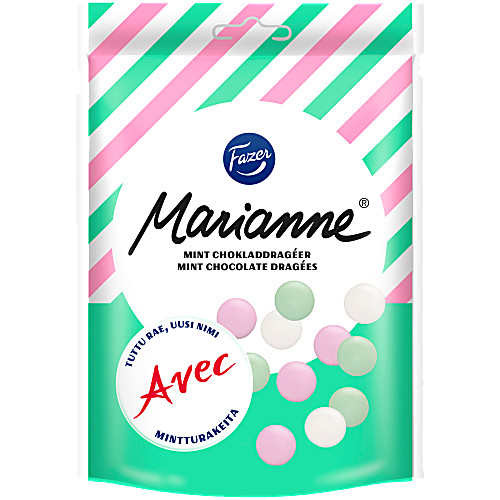 Vy över Mintchoklad Dragé Marianne 150g Fazer