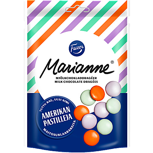 Vy över Mjölkchoklad dragé Marianne 150g Fazer